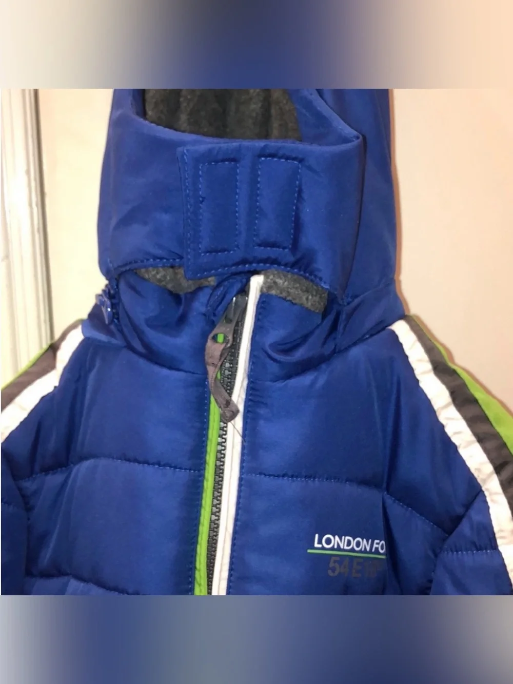 London Fog Blue Puffer Jacket with Lime Trim